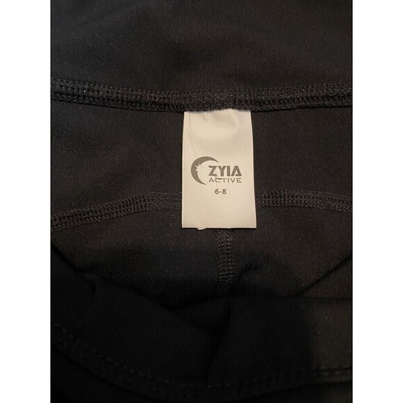 ZYIA Black Neon Tape Luxe Hi-Rise Leggings Yellow Size 6-8 Stripe Ankle Exercise - Picture 6 of 10